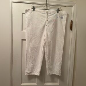 Intrigue White Capri Pants with Blue I LOVE YOU Rhinestone Heart Made in Turkey